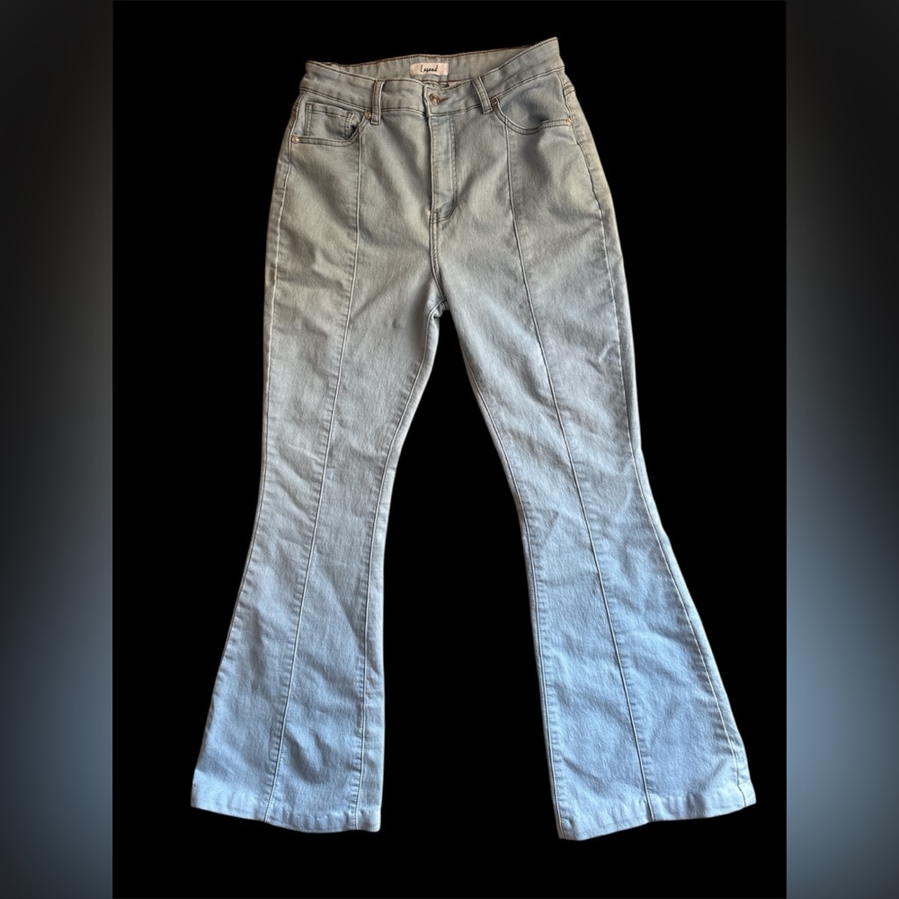 Legend Light Wash Flare Jeans Size 13 High Rise Stretch‎ Panel Front Hem Stitch